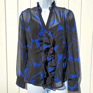 Worthington Blue Ruffle Blouse